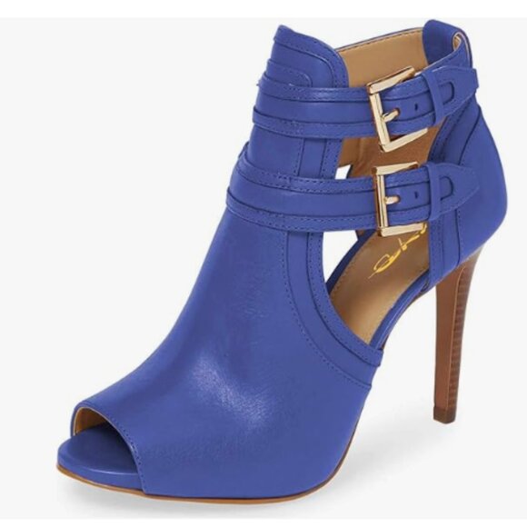 XYD Royal Blue Peep Toe Ankle Bootie High Heel Buckled Double Straps Cutout Shoe - Picture 1 of 8